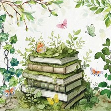 6 Servietten Papier Serviettentechnik, Sammeln, Bücher Buchstapel Schmetterlinge