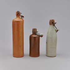3 antike Tonflasche Bierflasche Wasserflasche handgefertigt Berlin um 1900 Top
