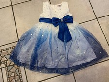 ✨Super süßes festliches Kleid Gr. 104 Weiß Blau Tüll Hochzeit Stern ✨