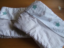 Bettvolant Nestchen für Babybett  Kinderbett 180 cm lang weiß  beige Sternchen