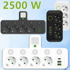 4 Fach EU Steckdose Mehrfachstecker Steckdosenleiste Adapter mit USB TypeC 2500W