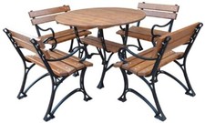 Jugendstil Gartenmöbel Set Braun / Schwarz - 1 Gartentisch & 4 Gartenstühle 