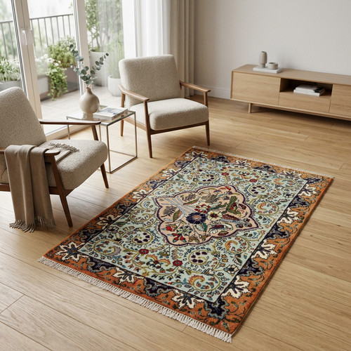 Tabriz teppich 87x57 grün - tabriz,
