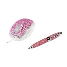 USB optische Maus TouchPen Kugelschreiber Strass Glitzer Stift Stylus rosa pink