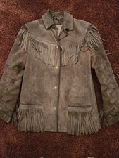 Fransenleder Bikerjacke schweres Rind Wildleder m. Patina in Gr. 36 echt Vintage