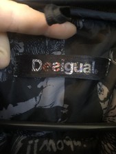 Desigual Damen Jeans Jacke Übergang Sweat Ärmel Kapuze Stickerei Rhomben