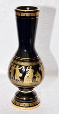 Griechische Vase Schwarz & 24K Gold F. Fakiolas Hand Made in Greece