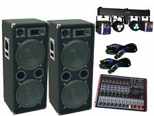 PA Komplett Set 14 Powermixer Anlage LED Licht 3Wege USB Musikanlage 3000Watt