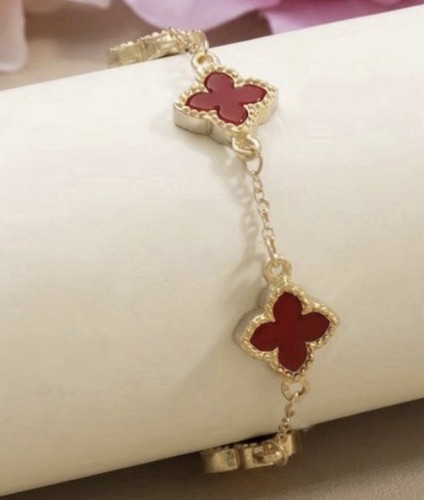 Armband kleeblatt rot gold - armband,