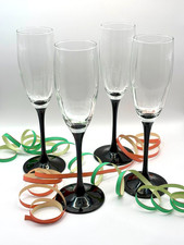 4 St. Sekt Champagner Gläser Flöten aus Frankreich schwarz 22 cm Vintage