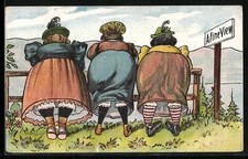 Drei dicke Frauen genießen die Aussicht, Ansichtskarte 