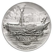 Schweiz Silbermedaille o.J. (v. Grupp) Dampfschiff Minerva 1835 stgl 20,8g/999er