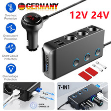 12V 24V Auto KFZ Adapter Steckdose 3 Fach Zigarettenanzünder Verteiler Ladegerät