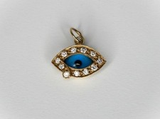 Nazar Anhänger in 585 / 14KT Gold Medaillon Blaue Auge Fatima Amulett Talisman