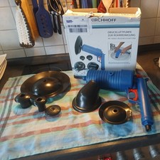 Druckluftpumpe zur Rohrreinigung mit 5 verschiedene Adaptern Kirchhoff blau