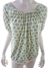 💚 ROXY Bluse für Damen Punkte Logo Creme M Kurzer Ärmel Baumwolle 100% Runde...