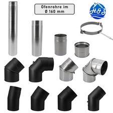 Rauchrohr Ofenrohr Ø 160 mm Verlängerung Bogen Erweiterung Reduktion Rohr Set