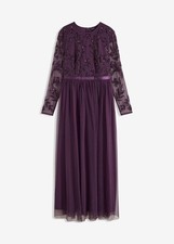 Neu Abendkleid mit Perlenstickerei Gr. 40 Dunkellila Damen Party-Kleid Maxikleid