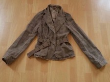 Stylischer Blazer Glencheck tailliert Gürtel "Sublevel" S braun/beige"Used-Look"