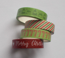 Washi Tape 4 x 3 m - 1 cm breit Merry Christmas Muster Rot Grün Weihnachten
