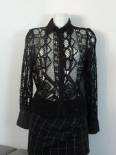 🌼 Bluse/ Bluse/ Top schwarz häkelt, Leinen und Tüll - Gr. XS - Zara