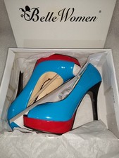 JUMEX Peeptoe HighHeels, dreifarbig, Gr. 37, Plateau Pumps, Babyblau-Rot-Schwarz