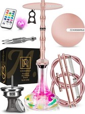 Shisha Set Groß 75 cm  Licht 2 Schläuche Edelstahl ohne LED Lampe Fernbedienung