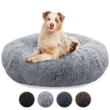 Hundebett 100 cm Waschbar Plüsch Fell Rund Donut, Tier Bett für Große Hunde, L