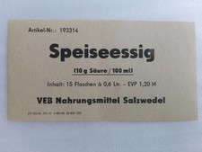 Neu 1 Etikett - SPEISEESSIG -VEB Nahrungsmittel Salzwedel - DDR - OGEMA