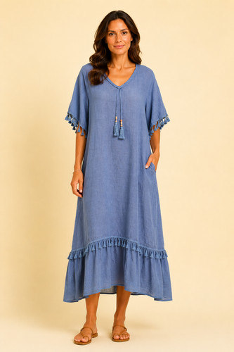 Lagenlook leinen maxikleid mit - leinen,