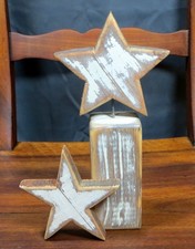 Holzstern auf Holzstele/Holzsäule + einzelner Stern Massivholz Deko Aufsteller