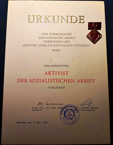 Ddr urkunde aktivist der - „aktivist,