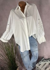 NEU oversize long BLUSE Hemd Tunika Poplin Italy HÄKELEI weiß 40 42 44