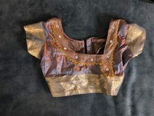 NEU Bluse Schimmer Farbe  ➡️orange Blau Ärmel Blau Gold Kragen Mit Glaskristalle