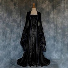 Mädchen Hexe Vampir Mittelalterliches Karneval Kostüm Partykleid Gothic Lange DE