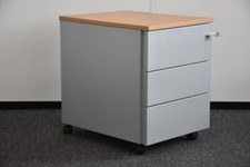 Schäfershop Rollcontainer, silbergrau, Platte Buche, 3 Schubladen, gebraucht   