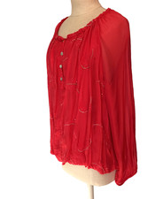 Damen Chiffon Bluse Shirt Rot