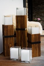 Luxus Mehrdocht-Kerze 70cm Höhe im Glas Vintage-Holzsäule Kerzen Wiedemann