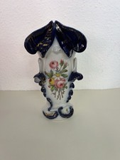 Antike Porzellan Vase Barock Stil Handbemalt Blumen Golddekor Blau Weiß