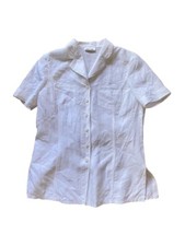 Gerry Weber 38 Pure Leinen Bluse Hemd Kurzarm Safari Style Schulterpolster #18