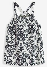 Blusentop Gr. 36 Wollweiß Schwarz Graphisch Damen Sommerliche Top Shirt Neu