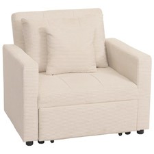 B-Ware Schlafsessel MCW-L90, Liegefläche 200x100cm Stoff/Textil Cord creme-weiß