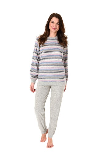 Damen frottee pyjama - frottee, rundhals