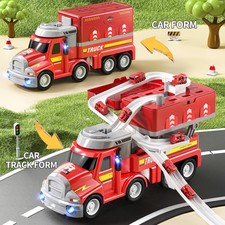 LKW Autotransporter Spielzeug Transport Träger Truck Kinder Feuerwehrwagen Set