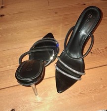 Schwarze Stiletto Mules mit Glitzer Steinen Gr.41
