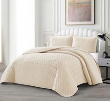 Tagesdecke Set Deren Überwurf Decke 3-Teilig 240 x 250 cm , 2-Personen Beige