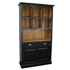 Regal mit Schubladen und Schiebetür Landhaus Bücherschrank Massivholz schwarz