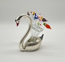 Alte Lauscha Cocktailspieße Glasfigur Schwan Halterung Vintage Hohlglas Figur