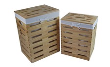 Wäschekorb Wäschetruhe Kiefer Holz beige rechteckig Deckel 2x Varianten