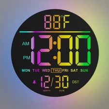 RGB LED Digitalwanduhr mit Temperatur Datum Nachtlicht Fernbedienung USB Schwarz